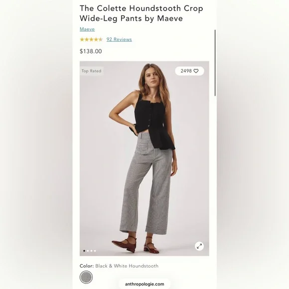 (Anthropologie) The Collette Houndstooth Crop Wide-Leg Pants by Maeve - Picture 2 of 10